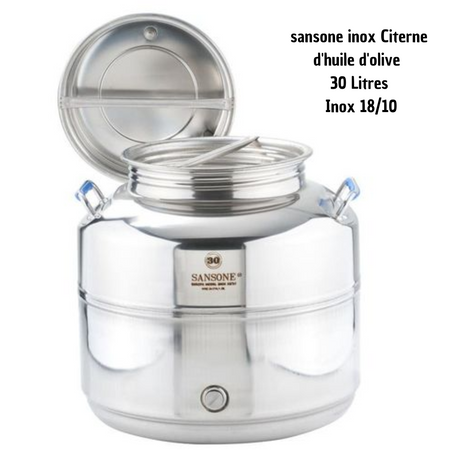 Sansone Inox Fut Avec Robinet Pour La Conservation d'huile d'olive 30L  Citerne Inox 18/10