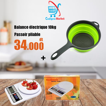 Pack de cuisine:balance électrique avec passoir pliable